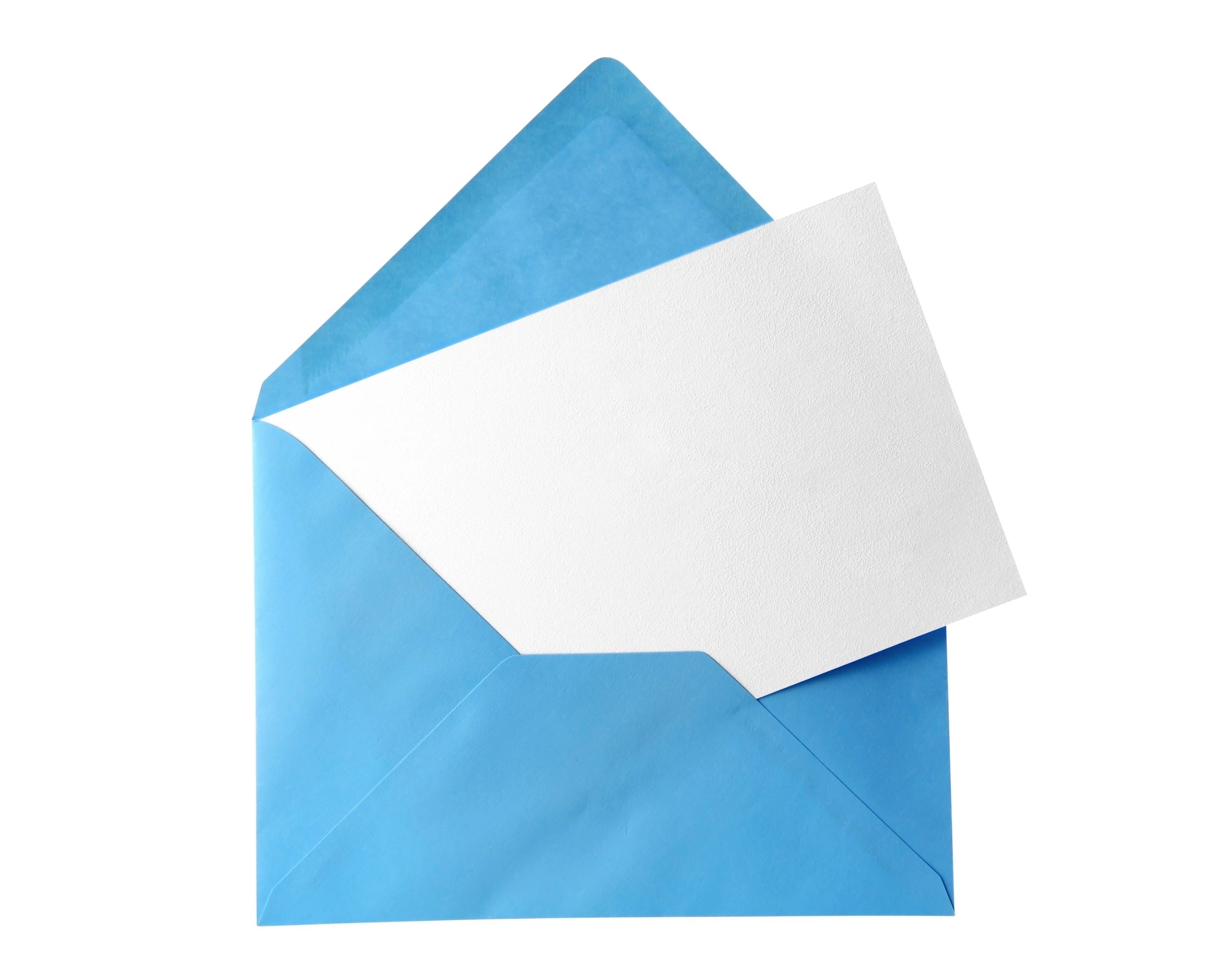 Printed postcard partially inserted into an envelope